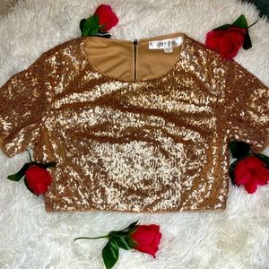 Woman Gold Sequence Crop Top